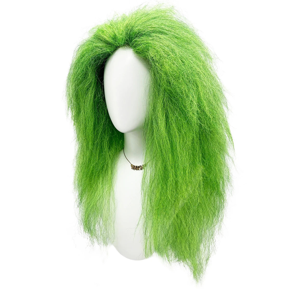 Bright Green Premium Synthetic Fiber Long Curly Wig Fluffy Messy Frizzy Voluminous Big Curls No Bangs Center Part Heat Resistant Adjustable Cap for Women Girls Cosplay Party Halloween Costume Role Play Stage Show Photo Shoot