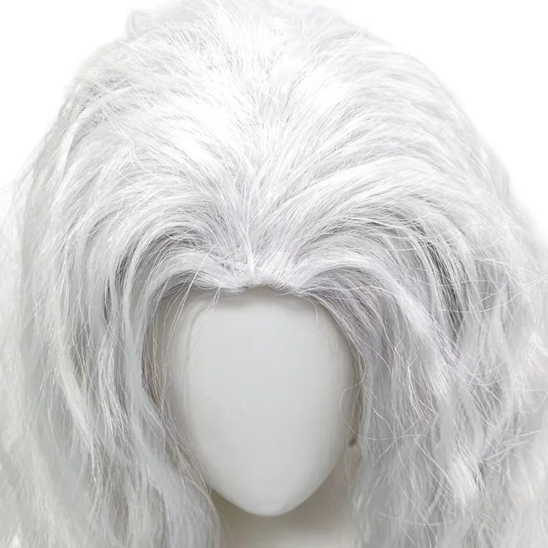 White Silver Gray Synthetic Fiber Long Curly Wig Big Waves Fluffy Voluminous Thick Hair with Part Heat Resistant Adjustable Cap for Women Girls Cosplay Party Halloween Masquerade Ball Theatre Stage Show Role Play