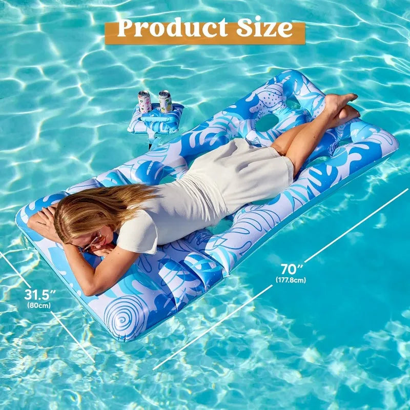 JOYFY Adjustable Backrest Pool Floats-Tropical Leaves Pool Lounger Floaties Adults with Cup Holders Inflatable Tanning Float