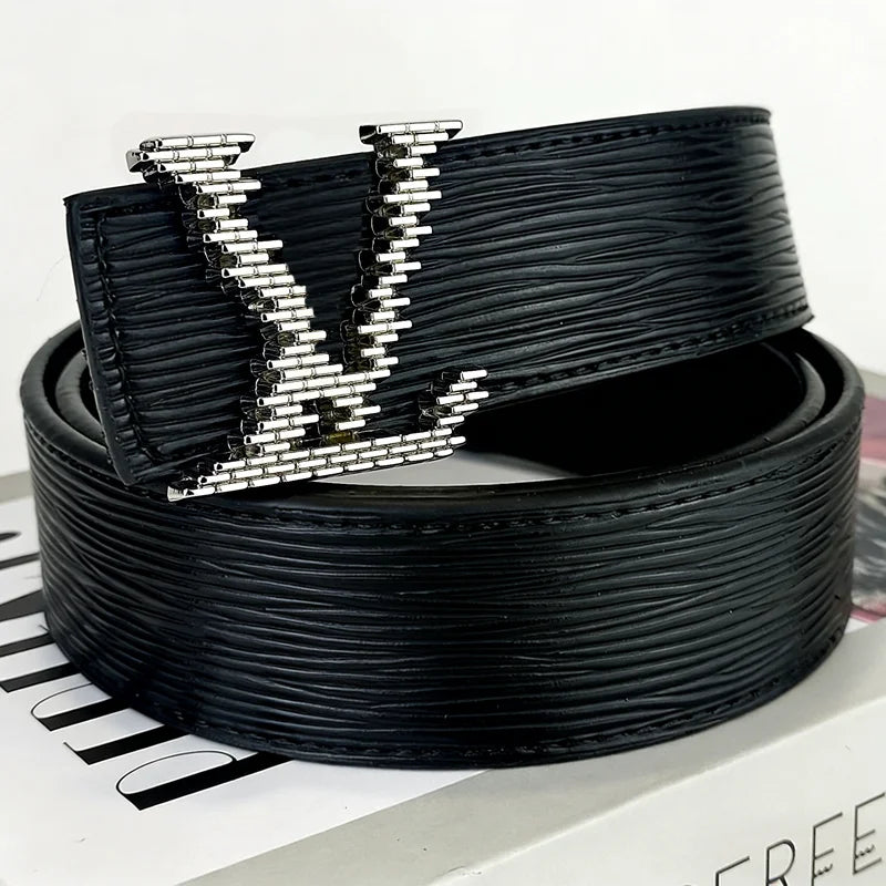 Men's Genuine Leather Belt, A New 26SS Summer Fashion Luxury Brand Belt, Featuring A French Wave Design. Perfectly Matches Men's Business Attire, Suitable for Both Casual and Fashionable Outfits. Unique in Concept, A Must-hav
