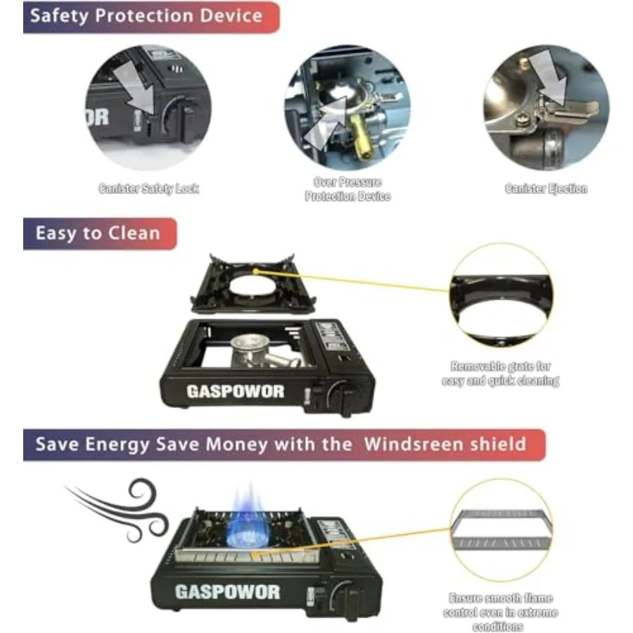 Propane or Butane Stove with Windblocker, Dual Fuel 10, 000 BTU Portable Gas stove for Camping, Automatic Ignition Gas Stove wi