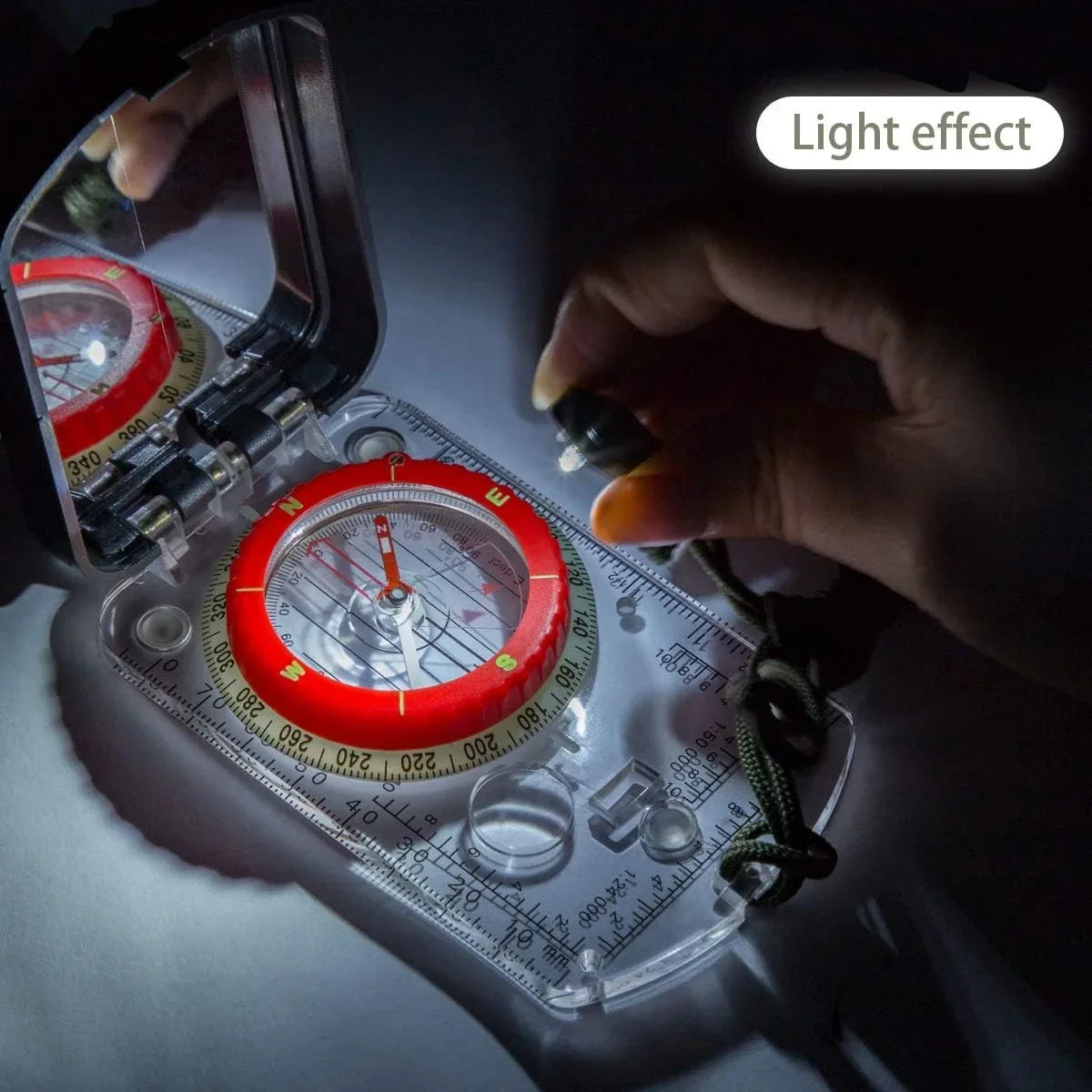 Sighting Compass Mirror Adjustable Declination-Base Plate Navigation/Orienteering LED light Hiking Map Read Military Backpacking