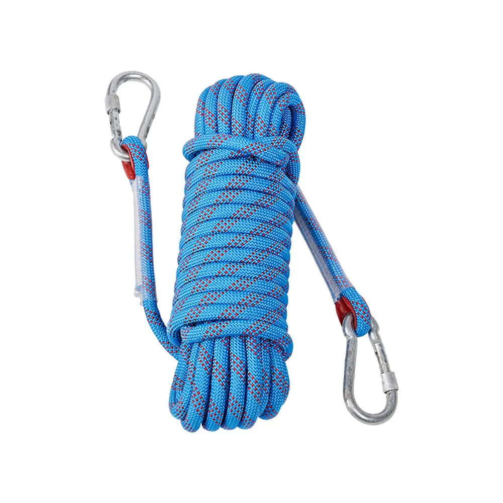 10mm Rock Climbing Rope with 2 Hooks Outdoor Static Rapelling Rope 10m/20m/30m Mountaineering Rope for Outdoor Sports