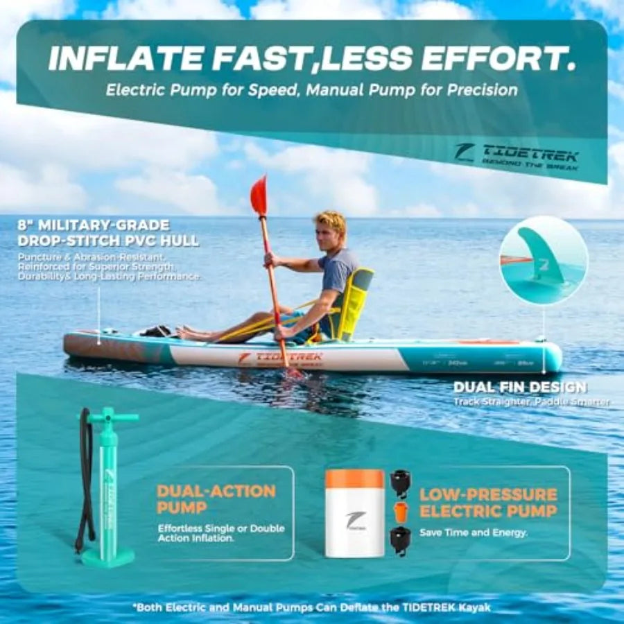 Inflatable Touring Kayak 11'3 x 35 x 8 with Waterproof Seat Premium Accessories Ultra-Stable SUP Kayak Hybrid in Blue Non-Slip