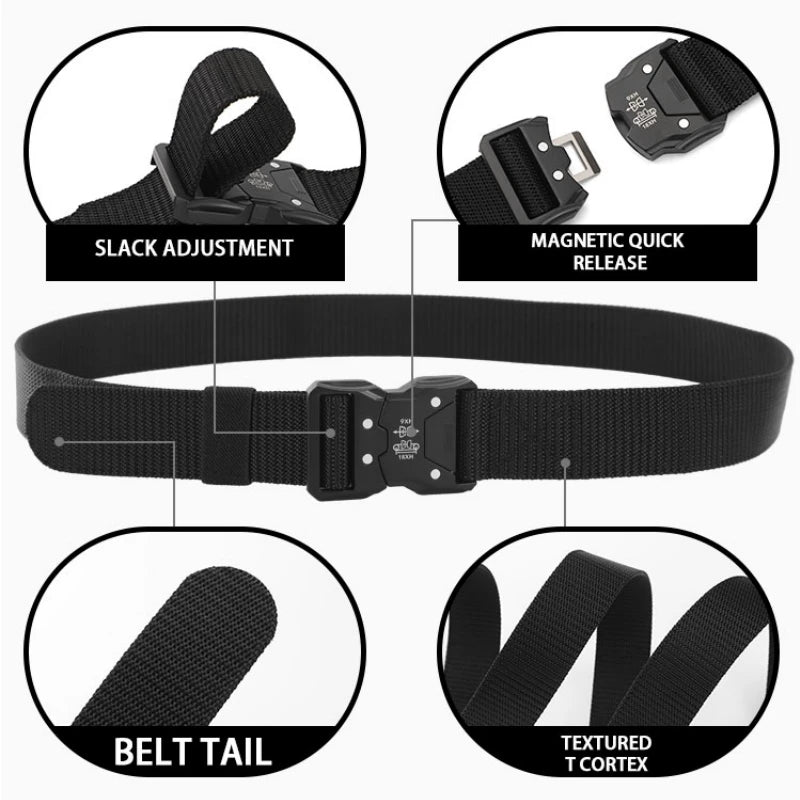 "Genuine Tactical Belt Black Quick Release Outdoor Men's Belt Buckle Quick Release Elastic Belt Sport Nylon Braided Belts for Men "