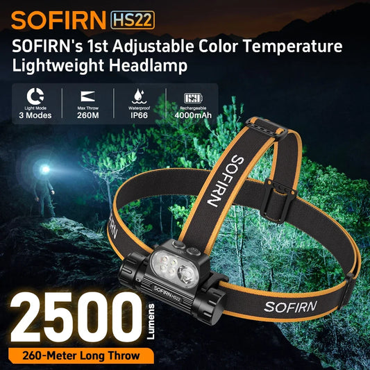 2500lm 18650 4000mAh Flashlight 2700-6000K Stepless SFT25R LED Color Temperature Adjustment  Dual Switch