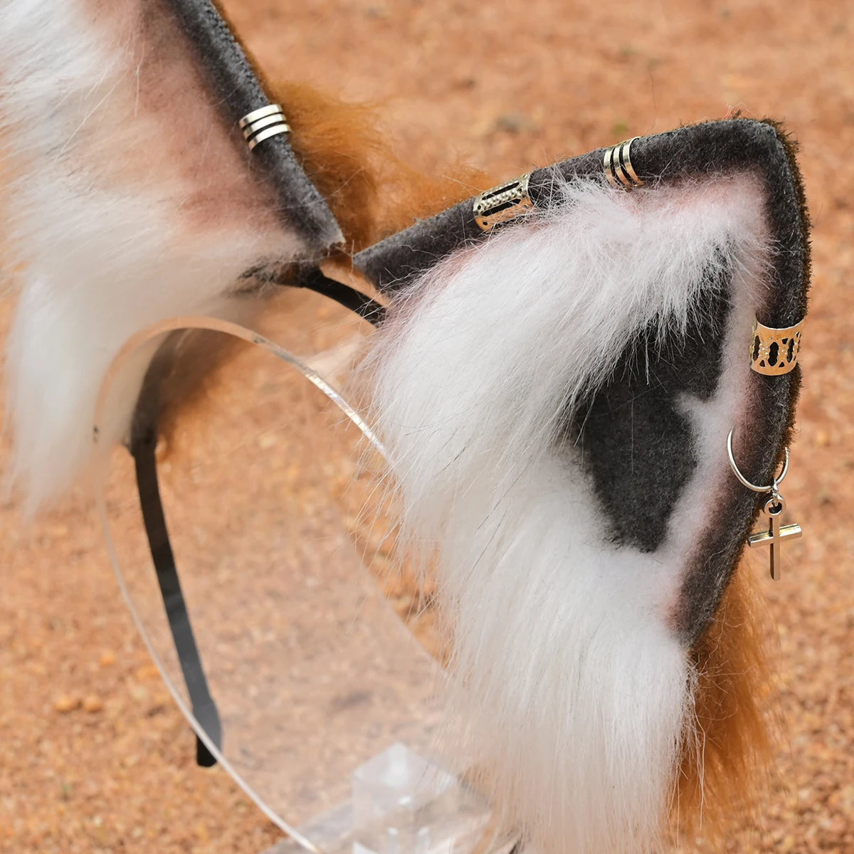 Handmade Faux Fur Fox Ears Headband with Accessories Realistic Furry Animal Ears Hair Hoop Cosplay Costume Headpiece for Halloween Party Festival Rave Outfit Women Adults