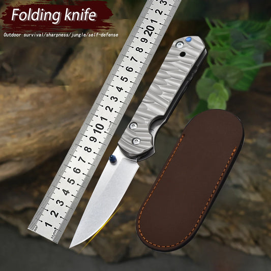 Steel Folding Knife, Ball Bearing, Stonewashed Titanium Alloy, High Hardness Sharp EDC Survival Tool for Outdoor Camping