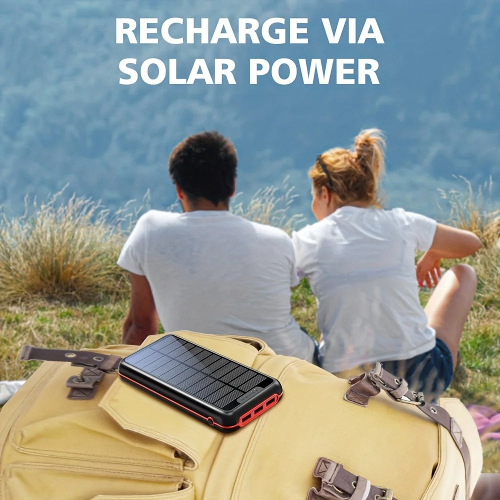 30000mAh Solar Power Bank,3 USB ports,Portable Solar Charger External Battery Bank,LED Flashlight, Camping,Travel & Emergency Use
