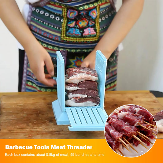49 Holes Barbecue Stringer Box Detachable BBQ Skewer Maker Tool Multifunction Meat Skewer Maker Box for Camping Barbecue