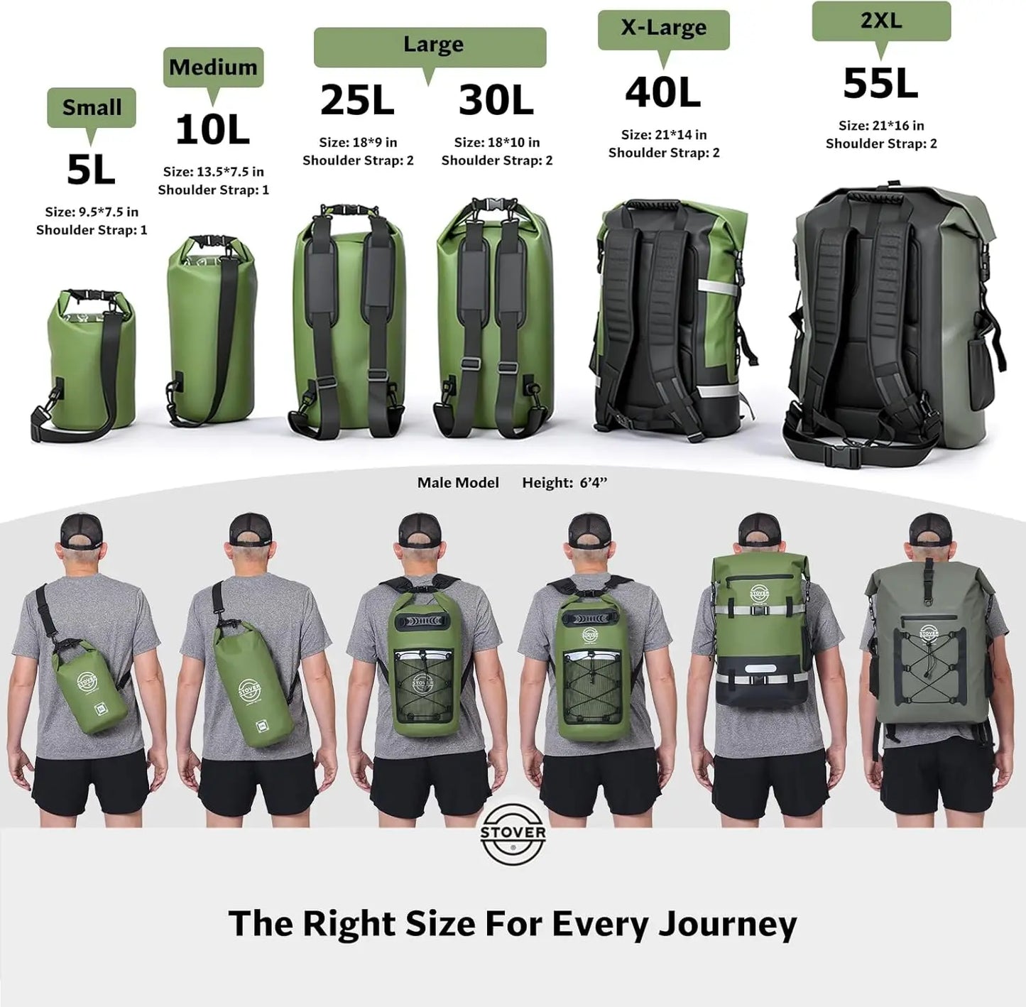 Waterproof Dry Bag 5-55L Roll-Top Backpack with Phone Case for Kayaking Hiking Camping Boating Men Women