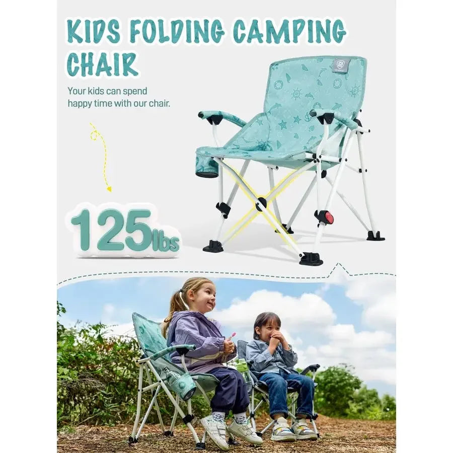 Kids Camping Chairs with Cup Holder, Padded Folding Camping Chair Outdoor with Safety Lock, Carry Bag, Lightweight Portable