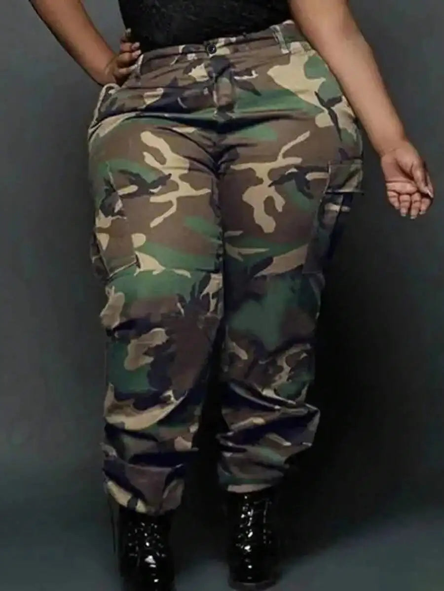 Plus Size Women Casual Versatile Camouflage Pocket Cargo Pants