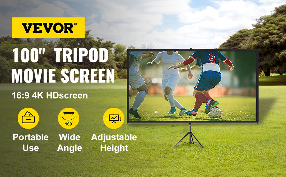 100 Inch Tripod Projector Screen with Stand 16:9 4K HD Portable Projection Home Cinema for Indoor & Outdoor Projection