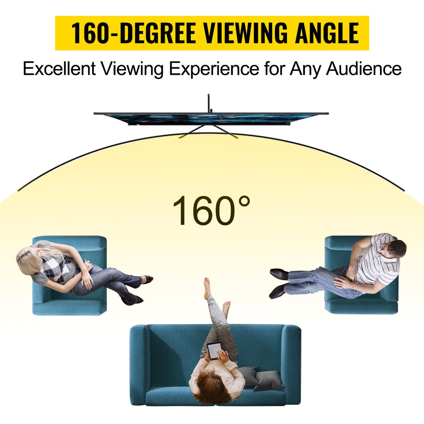 100 Inch Tripod Projector Screen with Stand 16:9 4K HD Portable Projection Home Cinema for Indoor & Outdoor Projection